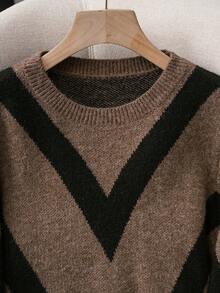 EMERY ROSE 2024 Autumn Winter New Arrival Geometric Striped Pullover Sweater,Long Sleeve Tops Knit Pullover Fall Outfit