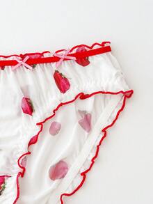 FairyFlirt 1pc Lightweight Strawberry Bow Design Girls' Panty - Red and White - View 4