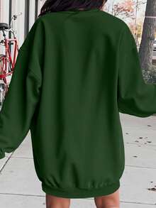 EMERY ROSE Plus Size Holiday Atmosphere Dress, Autumn/Winter Plus Size Dress, Christmas - Dark Green - View 2