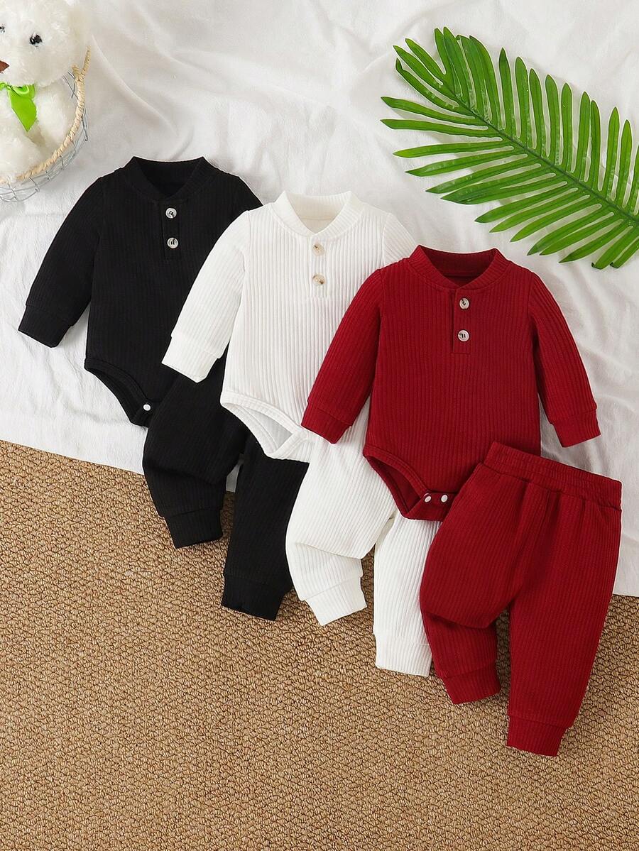 SHEIN Vintaside Kids 2pcs Baby Boy Soft & Comfortable Romper & Pants Set - Multicolor - View 1