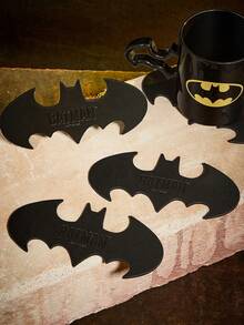 BATMAN X SHEIN 两件套蝙蝠形压花 PU 皮革杯垫，桌面装饰，隔热 - 黑色 - 查看 2