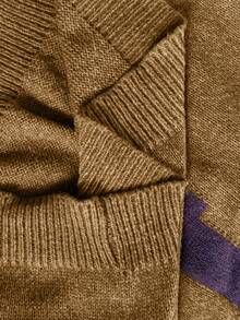 RivetRise 男士休闲字母图案圆领宽松长袖毛衣，秋冬字母针织衫，棕色毛衣，70年代风格 - 銅色 - 查看 7