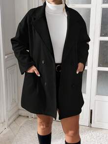 SHEIN Essnce Vêtements pour femmes grande taille Tenues d'automne et d'hiver pour femmes Nouvelle mode Décontracté Navette Élégant Décontracté Femmes Manteau d'hiver en laine de couleur abricot, Manteau d'hiver pour femmes, Vestes d'automne pour femmes, Manteau d'hiver pour femmes, Manteau Shacket, Manteau col châle, Manteau à poches - Noir - Voir 5