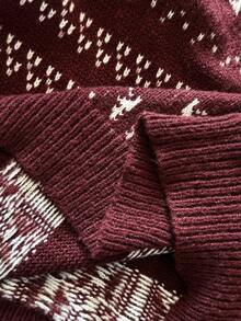 RivetRise Men's Casual Geometric Pattern Sweater, Autumn/Winter, Christmas Snowflake Red Knit Sweater, Long Sleeve Top - Multicolor - View 7