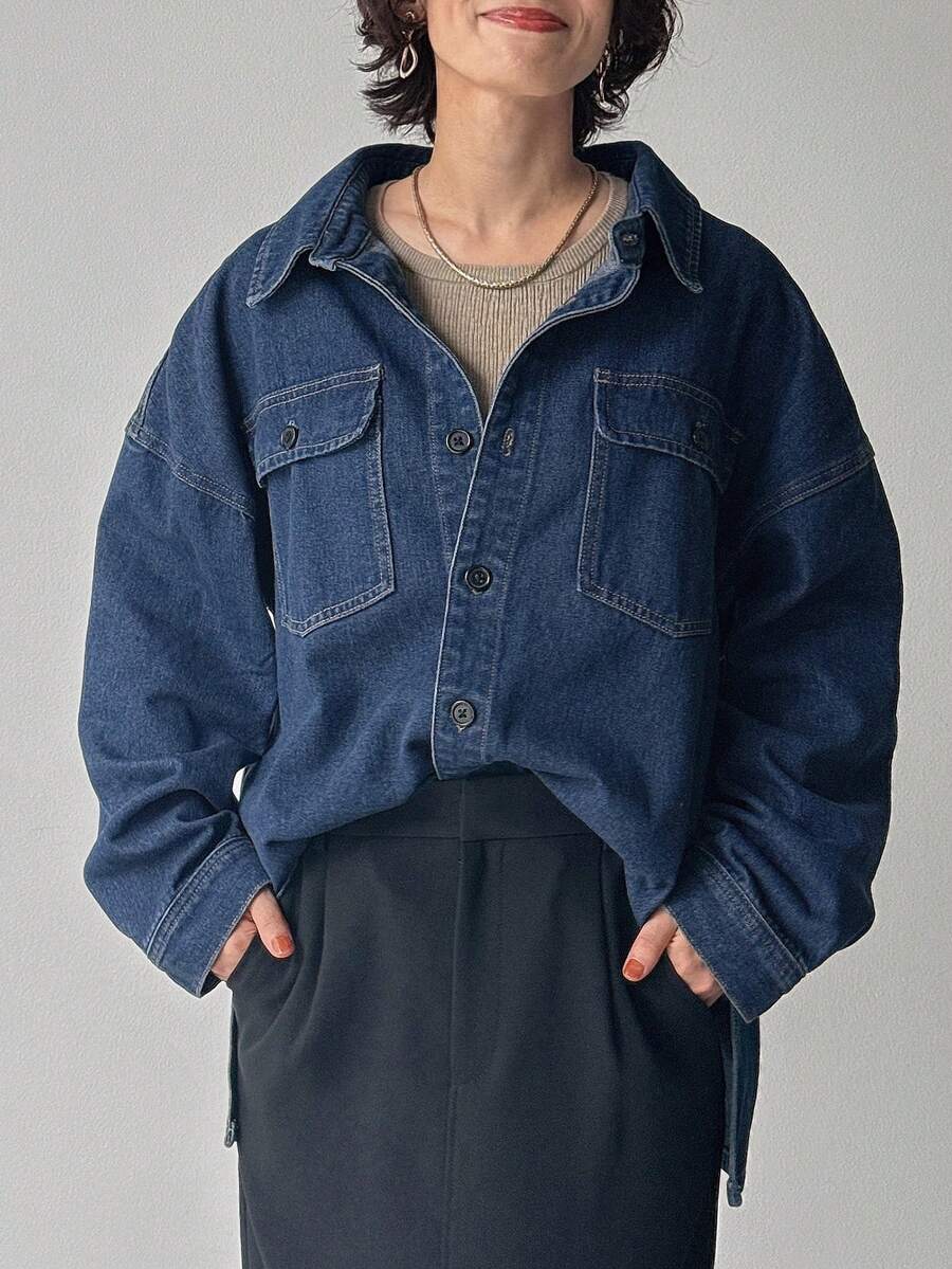 FRIFUL Women's Casual Button-Up Long Sleeve Denim Jacket - Blue - View 1