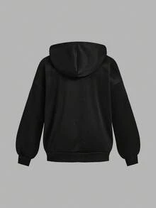 SHEIN EZwear 休闲简约日常通勤百搭黑色刺绣Logo宽松长袖卫衣，带口袋，舒适耐穿，适合秋冬季节穿着。 - 黑色 - 查看 5