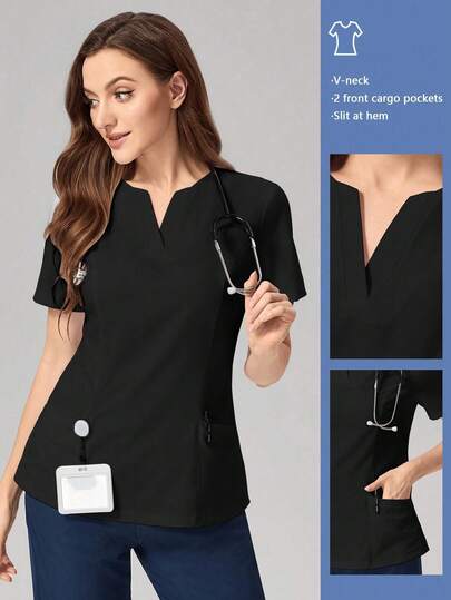 TaskEZ V-Neck Fitted Scrub Uniform Blouse, Casual And Stylish For Everyday Wear Scrub Set Nurse Dresses Scrub Tops Scrub Bottoms Lab Coats Running Nurse & Uniform Scrubs Handwashing Pocketed Breathable