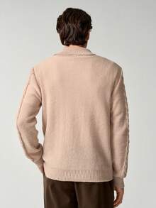 RONVEXI Men's Casual Solid Color Turtleneck Sweater, Winter, Long Sleeve Top - Apricot - View 3