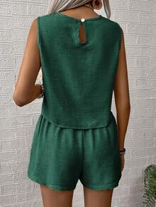 EMERY ROSE 女士梭织休闲度假夏季两件套 - 墨綠色 - 查看 2