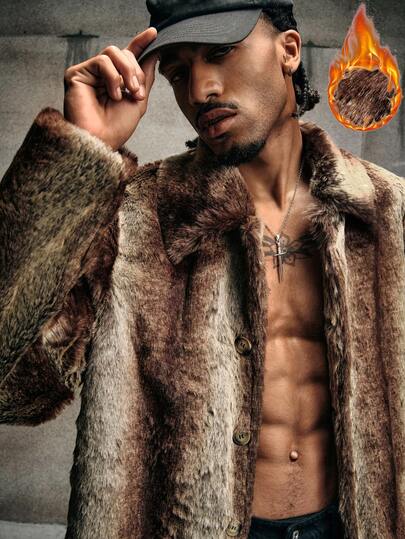 AXEPEAK Men's Casual Ombre Faux Fur Collar Jacket, Autumn/Winter