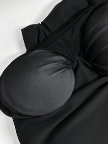 Flirla Women's Autumn/Winter Fashion Slim Fit Solid Black Yoga Jumpsuit With Chest Pad Design, Pleated Front, Versatile For Casual, Yoga, Fitness - Black - View 7