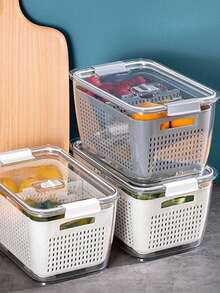 1pc Transparent Food Storage Box, Stackable Refrigerator Storage Box With Lid, Suitable For Fruits, Vegetables, And Food, Transparent Storage Container - Multicolor - View 1