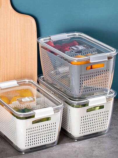 1pc Transparent Food Storage Box, Stackable Refrigerator Storage Box With Lid, Suitable For Fruits, Vegetables, And Food, Transparent Storage Container
