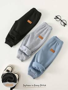 Cozy Pixies Conjunto de 3 pantalones para bebé niño con cintura elástica decorada y puños, forrados térmicamente, adecuados para salidas de invierno, uso en interiores, Navidad, Año Nuevo y uso diario
