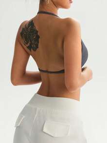 Easithlete 3pcs Women's Sexy Halter Sports Bras, Black, White, Dark Grey, Adjustable Straps, Yoga, Fitness, Casual - Multicolor - View 2