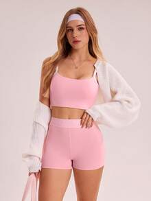 Sovereign Charm 女士撞色休闲健身运动吊带背心 - 粉色 - 查看 6