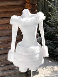 Comfortcana Women's Solid Color Faux Fur Elegant Off Shoulder Long Sleeve Patchwork Mini Dress Christmas,Party Dresses For Women