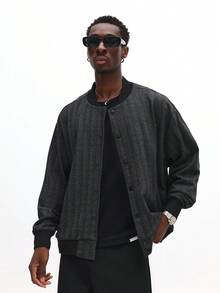 SUMWON Herringbone Jersey Bomber Jacket With Ribbed Collar And Cuffs For Casual Streetwear Fall Winter Outerwear