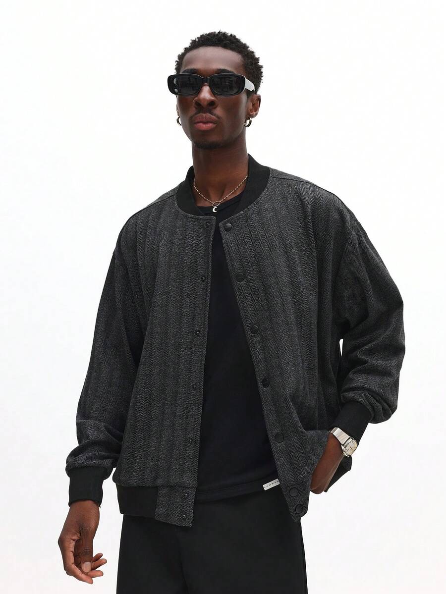 SUMWON Herringbone Jersey Bomber Jacket With Ribbed Collar And Cuffs For Casual Streetwear Fall Winter Outerwear