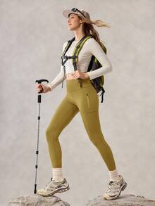 OutZeal Women Moisture Wicking Quick Dry Tummy Control Zip Pocket Yellow Outdoor Legging Hiking Camping - Mustard Yellow - View 6