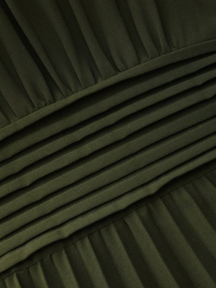 Women's Elegant Commuter Solid Color Lantern Sleeve Pleated Long Dress