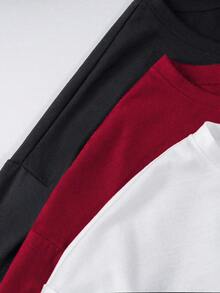 Chiquease 3 件装休闲圆领字母印花短款 T 恤图案 T 恤女式上衣 - 彩色 - 查看 5