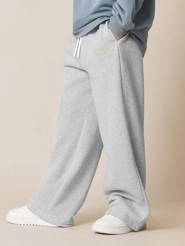 Wide Leg Fleece Joggers With Drawstring