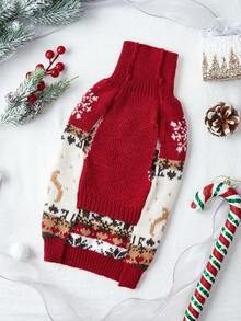 PETSIN 1pc Christmas Pet Cat Dog Universal Green Diamond Grid Elk Snowflake Cute Pattern Jacquard Knitted Elastic Comfortable Dog Christmas Sweater