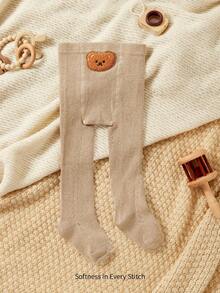 Cozy Pixies 1双装 宝宝儿童布朗熊可爱刺绣图案保暖中厚打底连裤袜适合外出 - 咖啡棕 - 查看 1