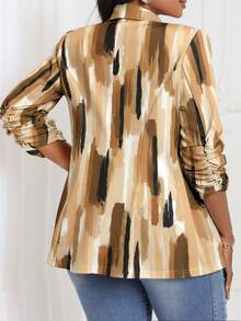 SHEIN Lady 秋冬优雅粉色针织新品加大码蓬松外套秋季女装秋季服装圆领 - 卡其色 - 查看 2