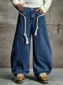 AXEPEAK Men's Washed Loose Casual Drawstring Pants, And Stylish - Blue - View 1