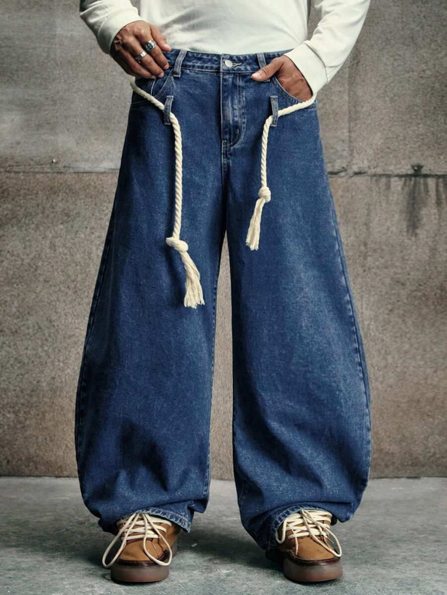 AXEPEAK Men's Washed Loose Casual Drawstring Pants, And Stylish - Blue - View 1