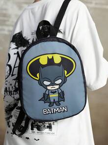 BATMAN X SHEIN 1 Stück Rucksack mit Cartoon-Muster, verstellbarer Schultergurtlänge, Sporttasche, Freizeittasche, Segeltuch-Rucksack, Schultasche, Reisetasche, für Mädchen, für Jungen, für Teenager, für Frauen, für Männer, Fledermaus - Grau - Übersicht 2
