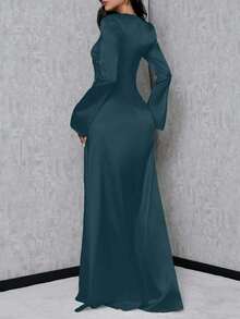 SHEIN Tall Vestido de sirena con mangas de trompeta para mujer alta - Agua verde azul - Ver 2