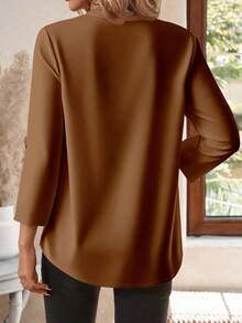 EMERY ROSE Áo kiểu nữ trơn màu, cổ chữ V, tay lỡ 3/4, thích hợp mặc công sở mùa thu/đông. - màu nâu - Xem 2