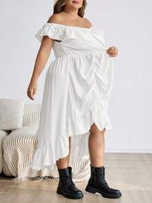 SHEIN CURVE+ Quần áo Goth/Gothic dành cho phụ nữ/Trang phục Halloween cỡ lớn/Trang phục Halloween - trắng - Xem 4