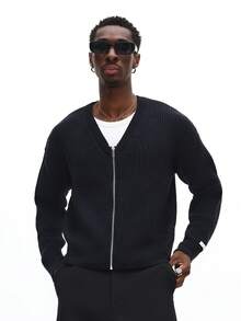 SUMWON Cárdigan de punto acanalado con cierre de cremallera, pieza de superposición para otoño e invierno - azul real - Ver 5