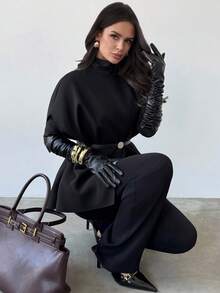 Firerie Women's Casual Elegant Gray Woolen Overcoat (With Belt)/Autumn And Winter Coats/Winter Overcoat For Women/Fall Women/Back To School/Back To School Women/Night Out/Business Casual Woman/Elegant And Intellectual - Black - View 4