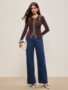 BizChic Áo khoác cardigan dài tay dáng ôm thanh lịch kẻ sọc mùa Thu/Đông 2025, phong cách hiện đại, sang trọng, phù hợp cho công sở, đi làm hàng ngày, lãng mạn thập niên 90, Giáng sinh và Năm mới, dành cho nữ, Lễ Tạ ơn, tiệc tùng, đi biển, lễ tốt nghiệp, đa năng, tối giản, thích hợp cho khách dự đám cưới, chủ nhà, hẹn hò, tiệc tùng, buổi hòa nhạc, biểu diễn sân khấu, bữa ăn sáng muộn, sân bay, nhiều dịp khác nhau. - màu nâu - Xem 5