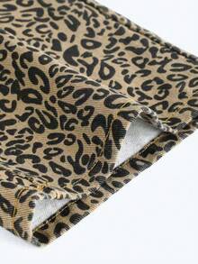 SHEIN Girlism Tween Girl Y2K American College Style Casual Leopard Print Loose High Waist Baggy Wide Leg Jeans With Bowknot Drawstring Waist, Fall Autumn Winter Streetwear, Back To School Homecoming, Christmas Halloween Costume, Cheetah Pants, Leopard Print Pants, Loose Pants - Brown - View 4