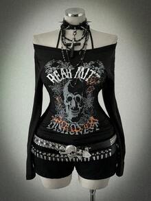 Sunspun Camiseta de talla grande con estampado vintage punk - Negro - Ver 1