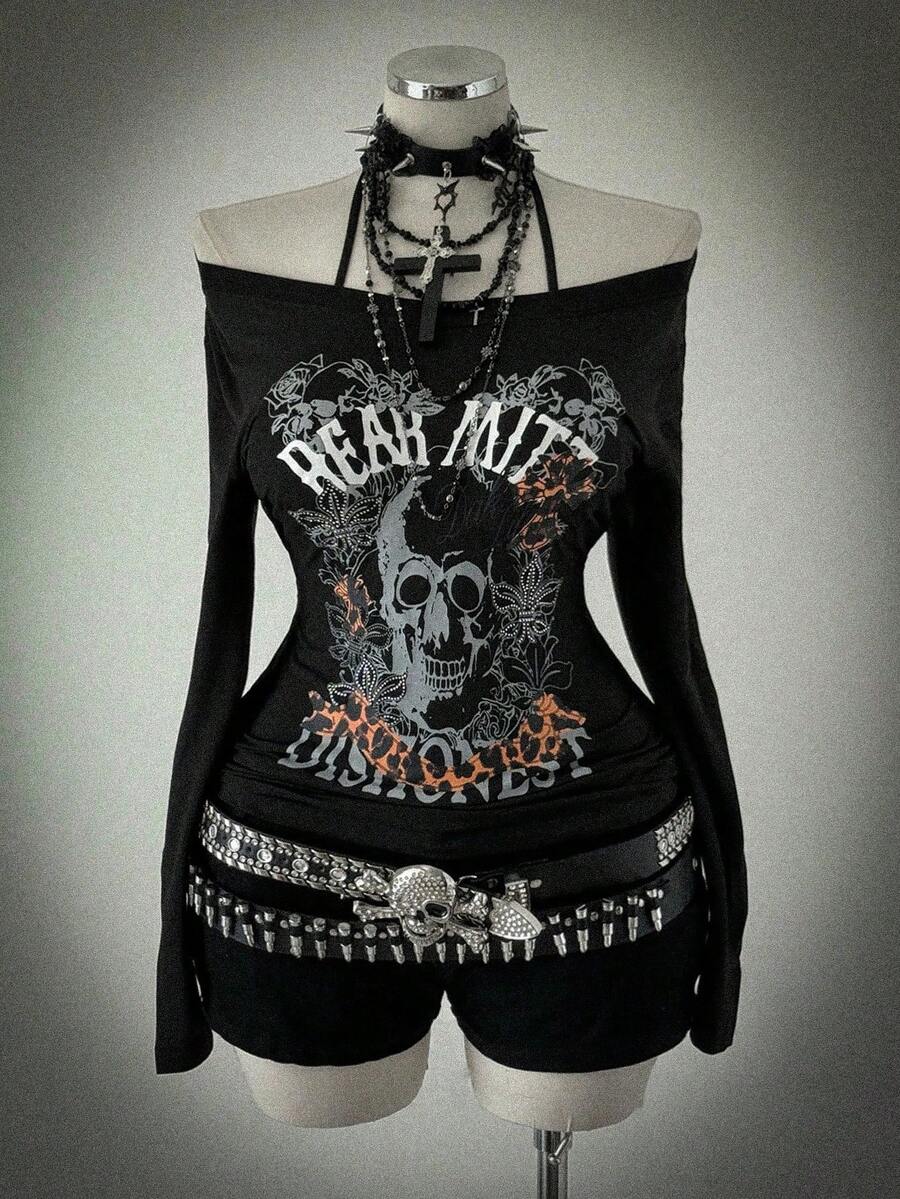 Sunspun Camiseta de talla grande con estampado vintage punk - Negro - Ver 1