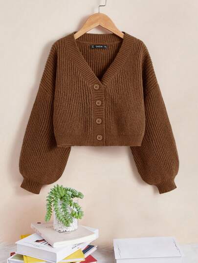 SHEIN Essnce Cárdigan de punto casual de manga larga y hombros caídos de unicolor para mujer de talla grande, otoño/invierno