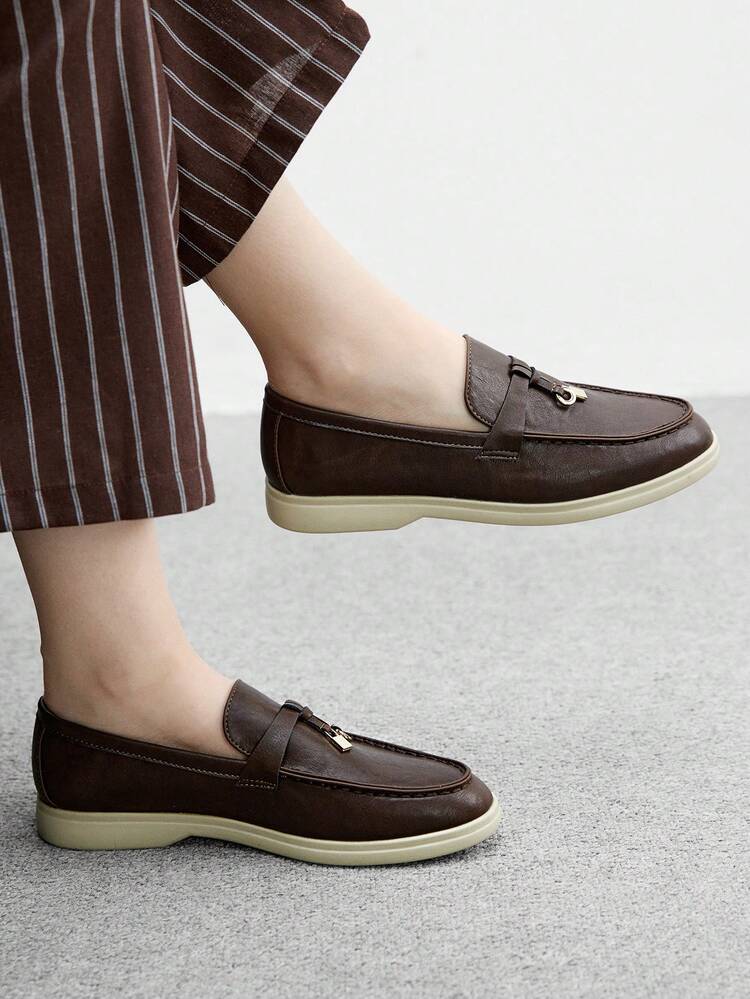 CUCCOO BIZCHIC Women's Fashion Coffee PU Material Comfortable Casual Loafers, Suitable For Outdoor, Shopping, Work, Daily Wear For Christmas Spring Shoes