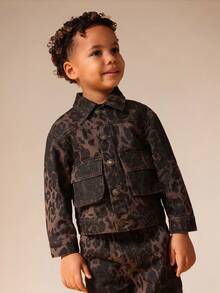 SUMWON 男童豹纹牛仔卡车司机夹克 前扣长袖休闲外套