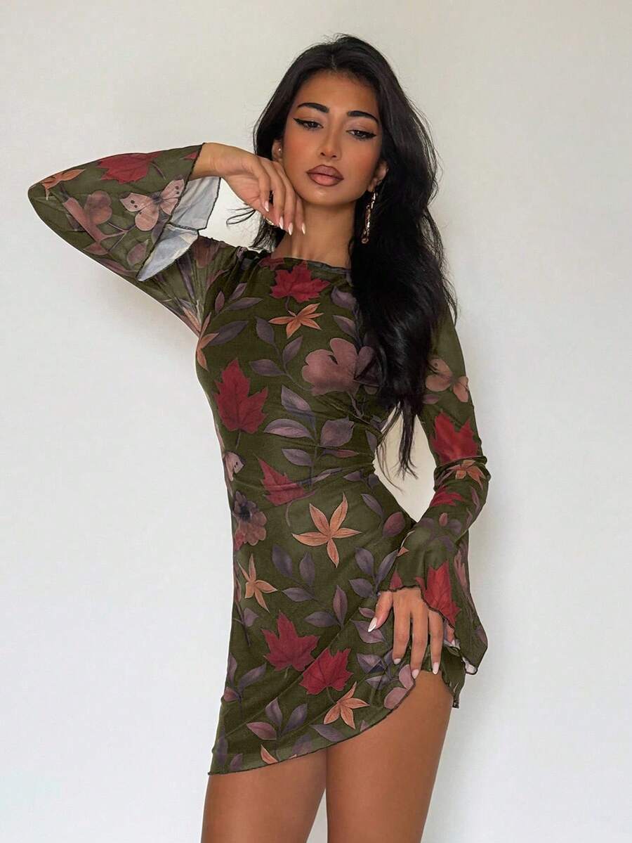 EgrlEra Váy ngắn tối giản cổ điển gợi cảm in họa tiết dành cho nữ - màu xanh lá - Xem 1