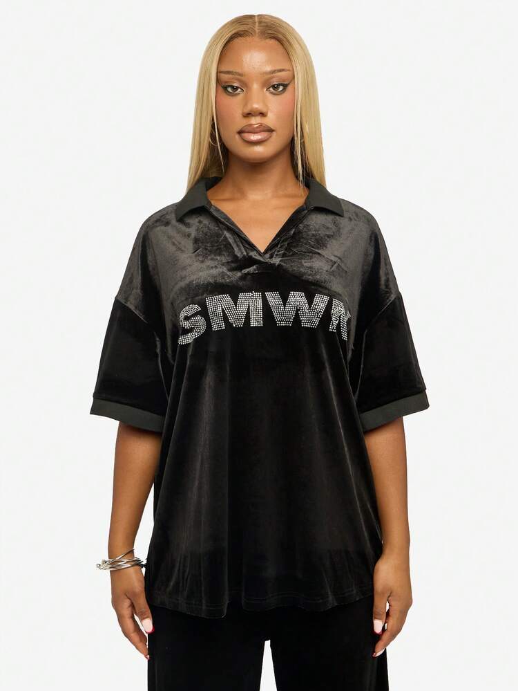 SUMWON WOMEN Blusa de veludo com gola e strass