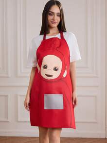 Teletubbies X SHEIN 1Pc Cute PO Kitchen Apron, Baking Apron, Red Apron, Cute Apron, S/M Two Sizes, Suitable For Adults And Children, Parent-Child Apron