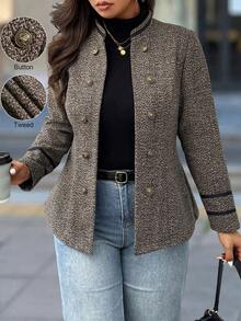 Calvaya 女式简约日常长袖夹克 - 棕色 - 查看 1