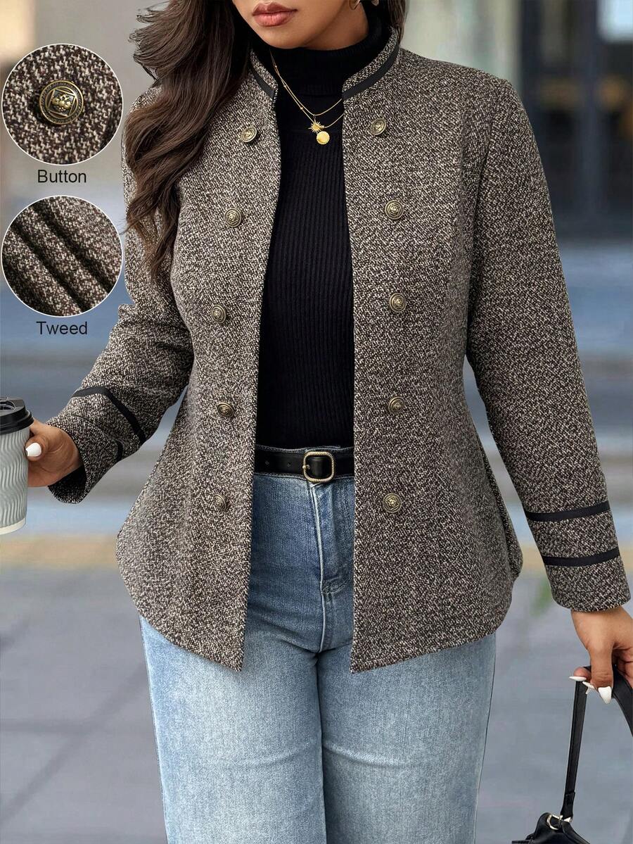 Calvaya 女式简约日常长袖夹克 - 棕色 - 查看 1